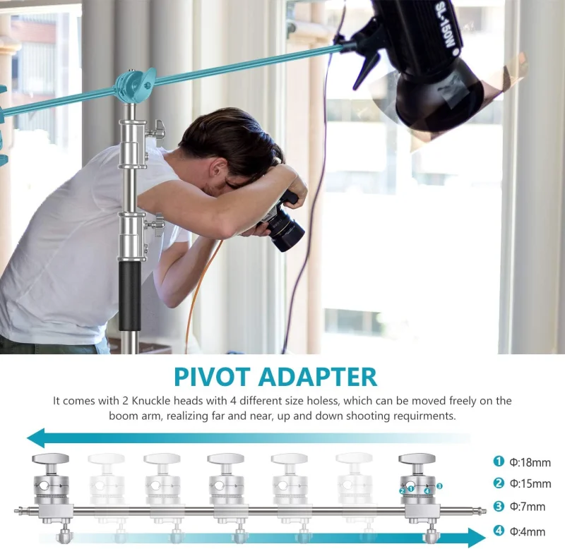 Neewer 300cm Adjustable C-Stand Light Stand with Extension Boom Arm, Removable Turtle-Base and Carry Bag - Image 7