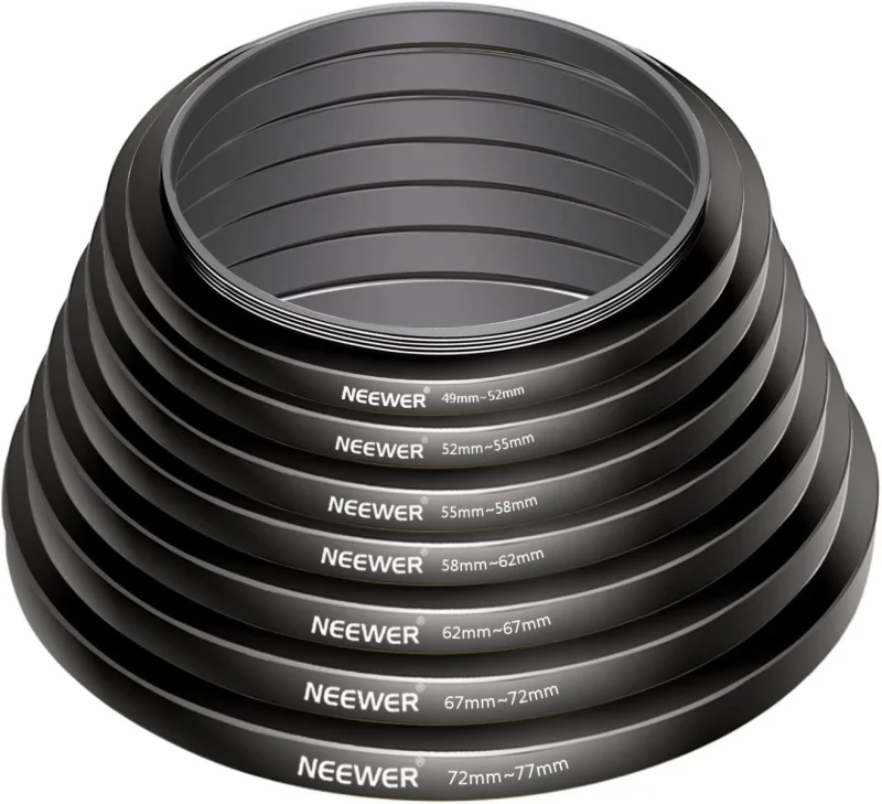 Neewer 8-Piece Anodized Aluminum Step-up Adapter Ring Set - Image 4