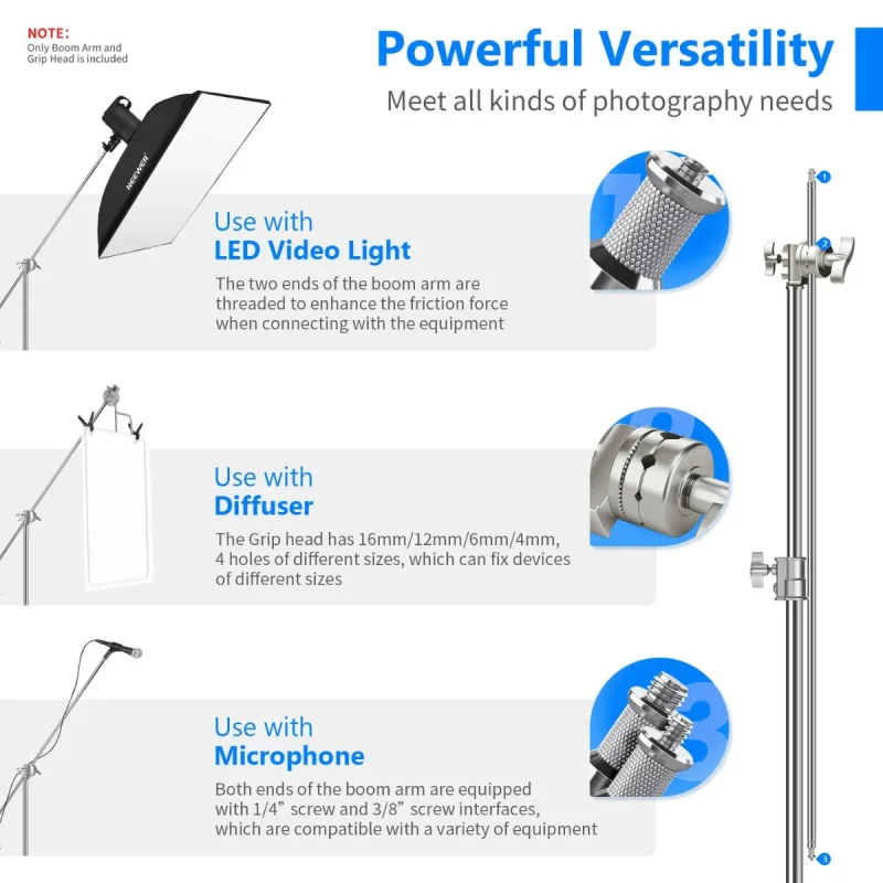 Neewer C-Stand Extension Boom Arm 127cm with 2 x Gripheads - Image 5
