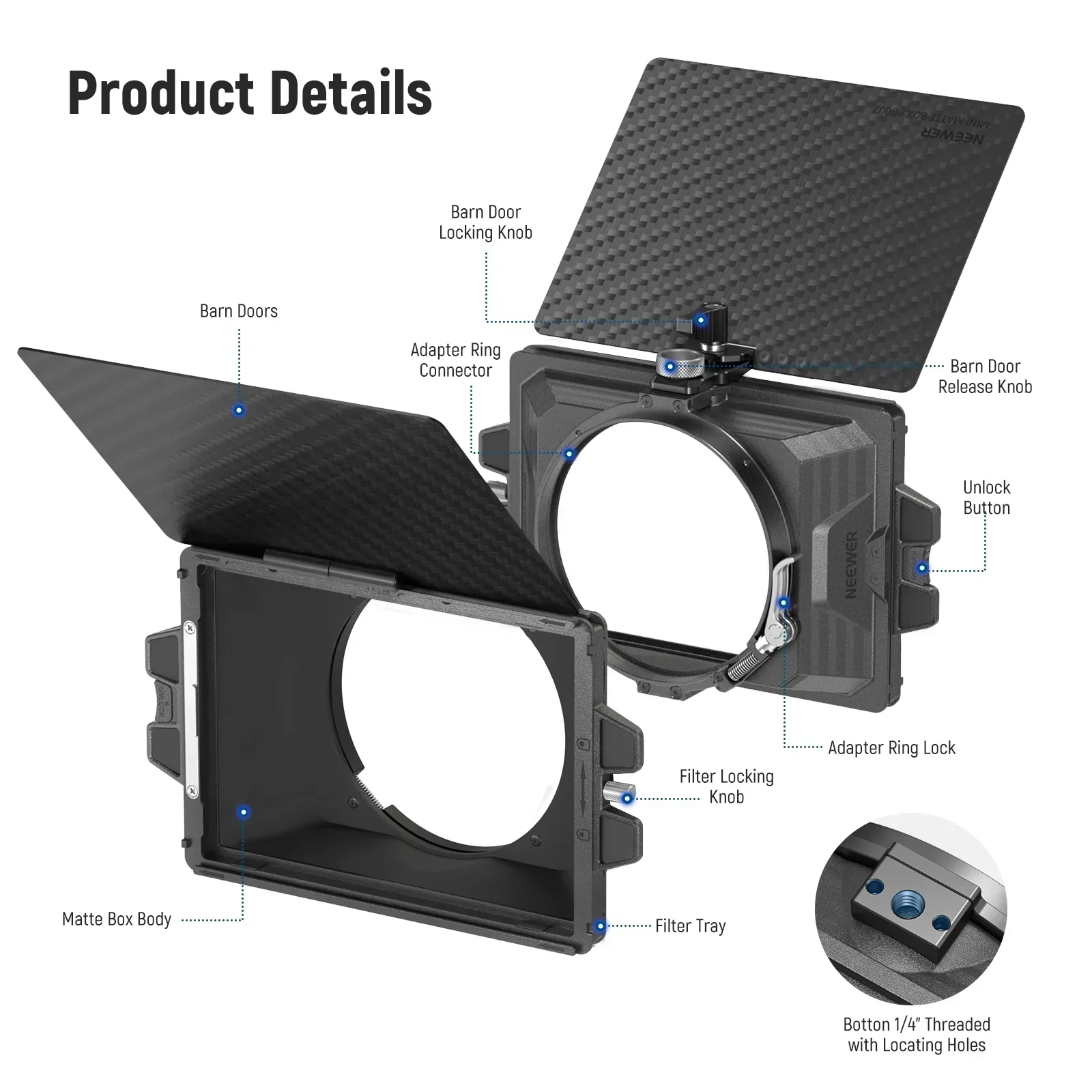 Neewer PG002 Mini Matte Box with a 4"x5.65" Filter Tray and Adapter Rings - Image 5