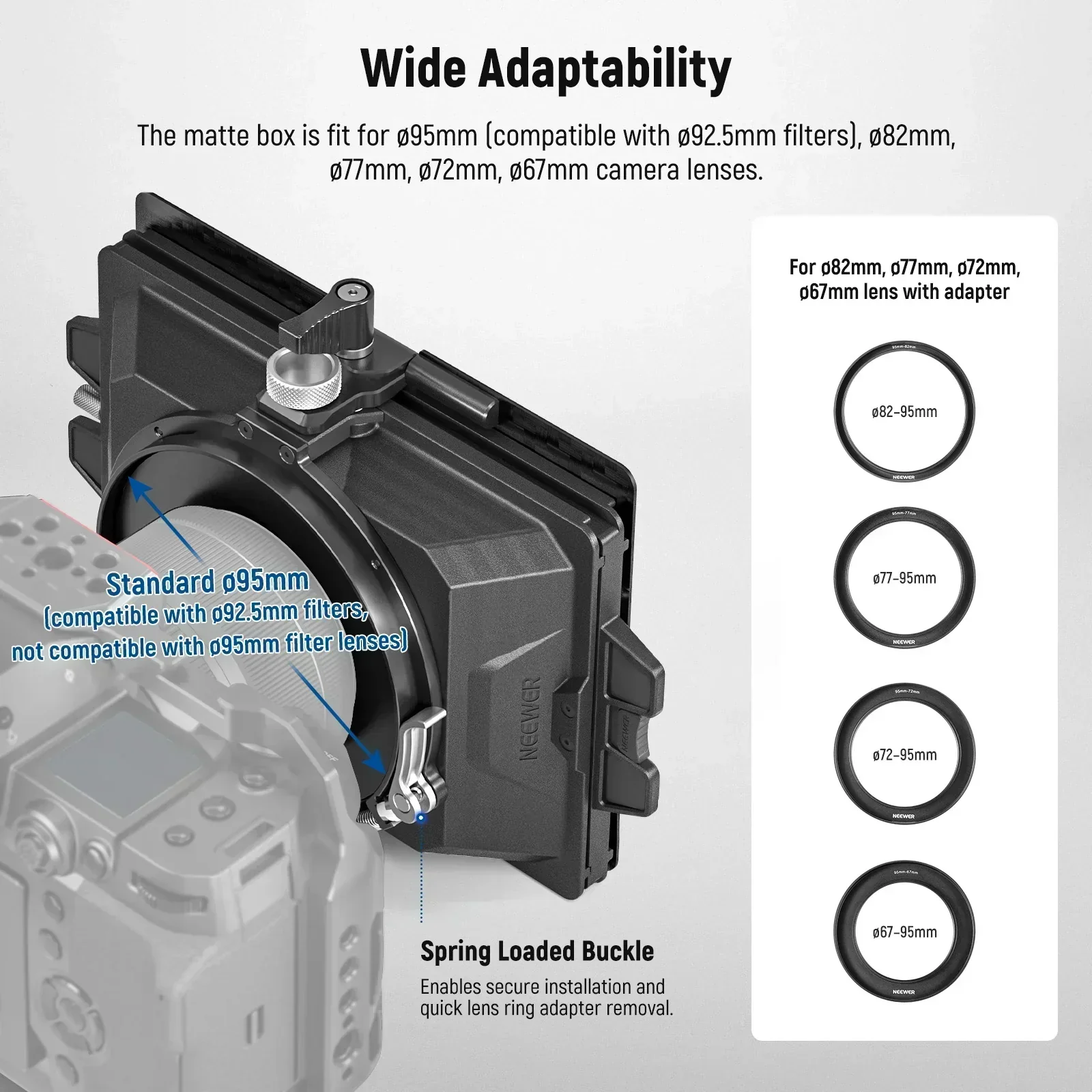 Neewer PG002 Mini Matte Box with a 4"x5.65" Filter Tray and Adapter Rings - Image 9