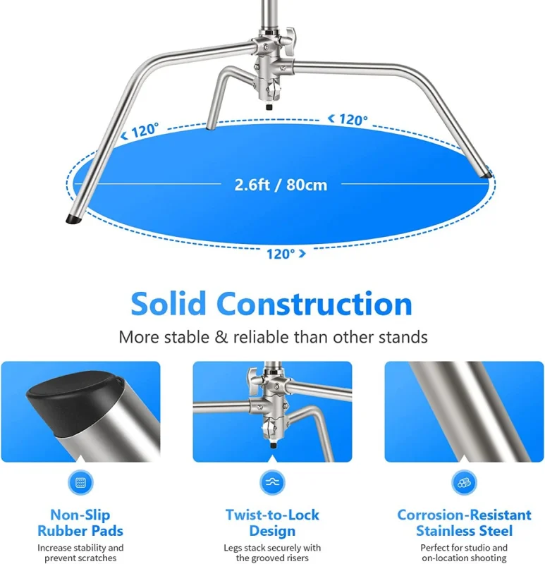 Neewer SC320 Heavy-Duty C-Stand with Arm Grip Heads & Removable Turtle Base - Image 8