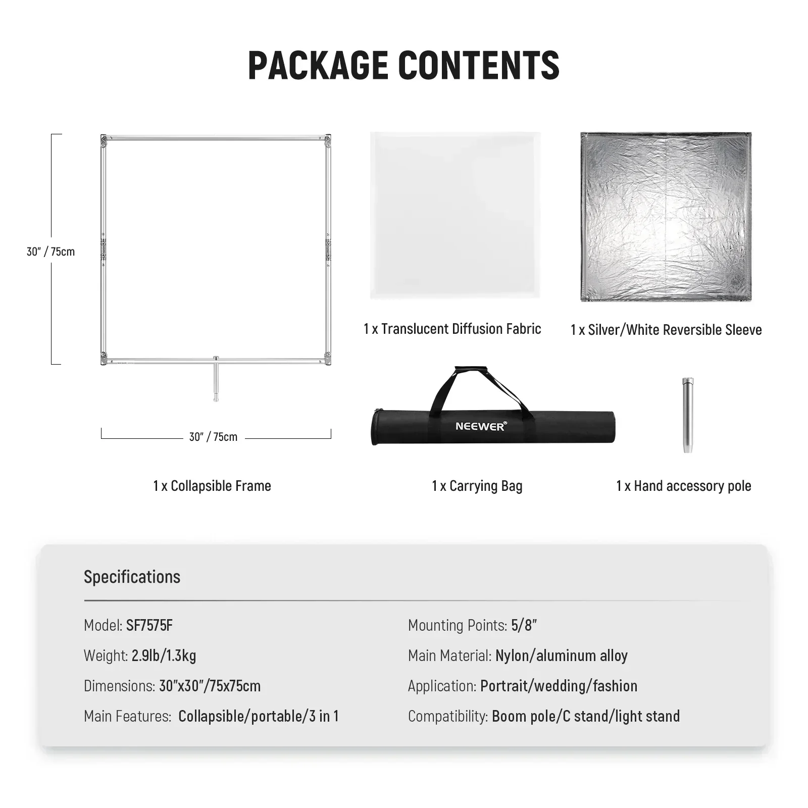 Neewer SF7575F 75x75cm Collapsible Scrim and Reflector Set for C-Stand - Image 3