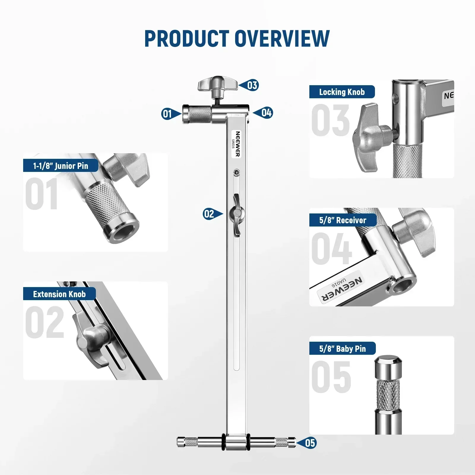 Neewer UA016 C-Stand 49-70.5cm Offset Boom C-Stand Arm with Dual 5/8" Baby Pins - Image 5