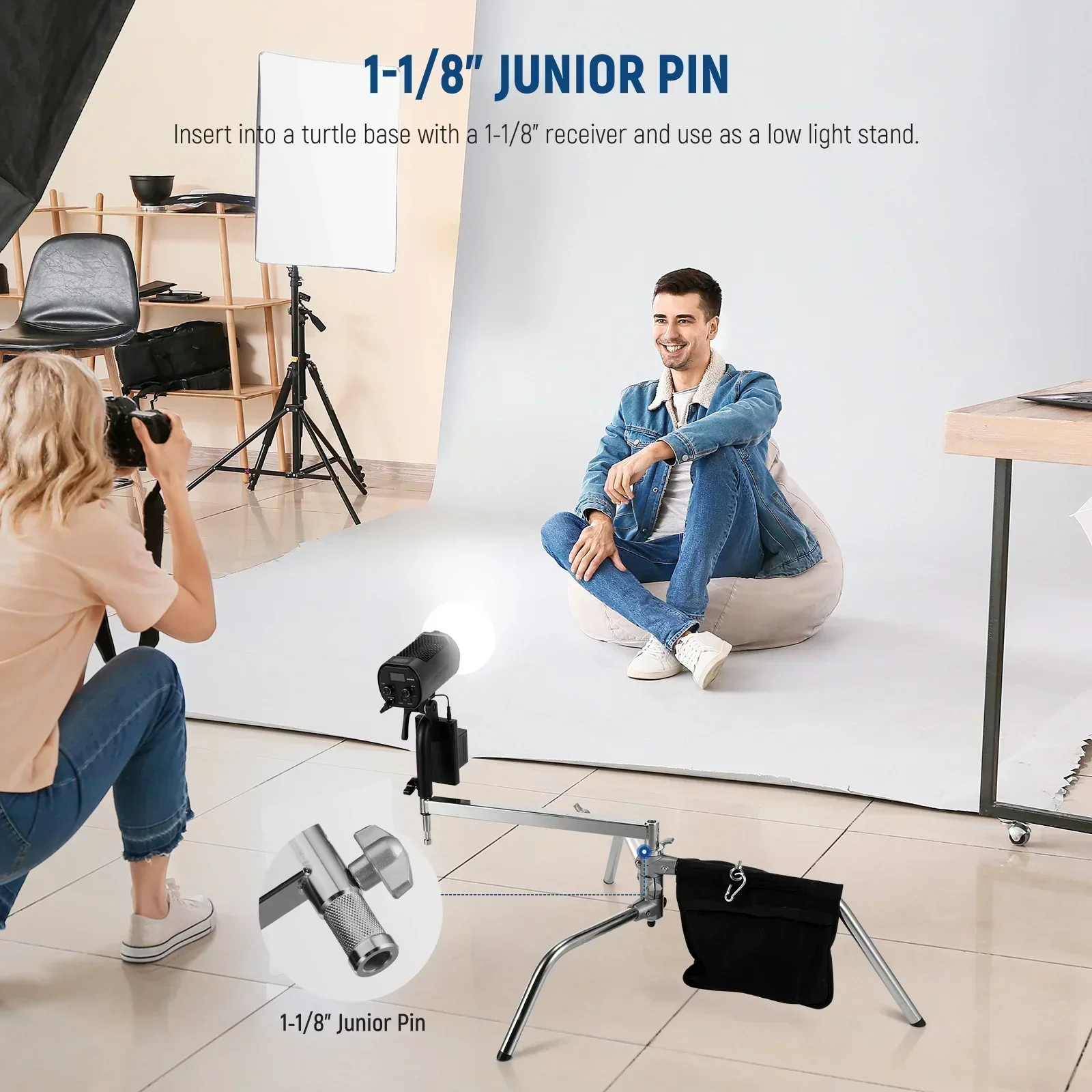 Neewer UA016 C-Stand 49-70.5cm Offset Boom C-Stand Arm with Dual 5/8" Baby Pins - Image 7